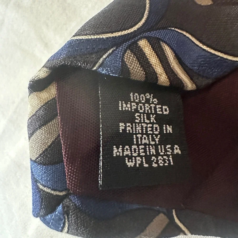 Vtg Don‎ Loper Beverly Hills Mens Silk Tie Black Blue Gold Geometric Abstract OS